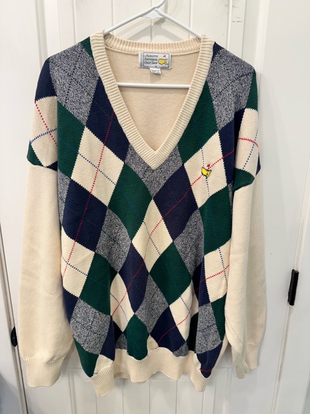 VTG Slazenger Augusta National Golf Shop Masters Argyle Sweater XL 100% Cotton
